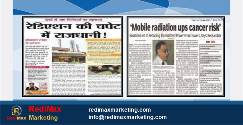 RediMax Marketing branded newspaper articles about mobile radiation cancer risk